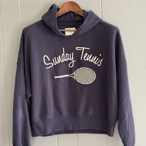 Abercrombie & Fitch Sunday Tennis Embroidered Hoodie Navy Blue Cropped Womens L
